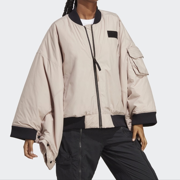 NWT Adidas x Parley Wonder Taupe Tan/Black Batwing Bomber Jacket XS